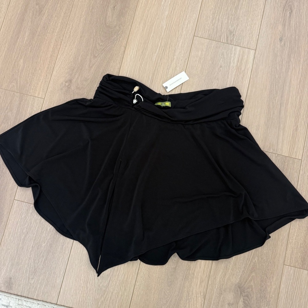 Celandine Black Draped Ruched Mini Skirt with Stone Pin Accent Size XL NWT